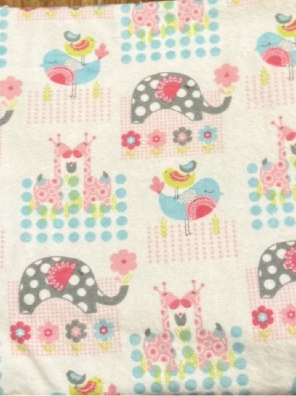 Snuggle Flannel Baby Elephants Giraffes Birds More Flowers 1 yard x 44" W